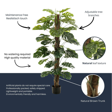Monstera Kunstpflanze auf Ständer – ca.150cm – Künstliche Monstera mit dekorativem Standfuß – Pflegefreie Designpflanze für Wohnzimmer Büro & Empfang