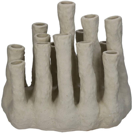 Blumenhalter XL Koralle – Ecru – Mehrfachvase aus Keramik – Dekorativer Blumenhalter für Trockenblumen & Arrangements – Maße 27×16×24 cm
