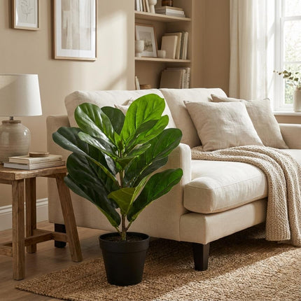 Ficus lyrata Kunstpflanze 40cm – Kompakte Geigenfeige Deko Pflanze – Pflegefreie Zimmerpflanze für Fensterbank Büro & Regal