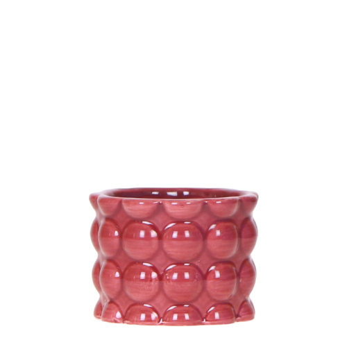 Übertopf Cotton Shine rot Ø6cm – Mini Blumentopf mit Reliefmuster – hochglänzender Retro – Übertopf im 70er – Design – Zimmerpflanzen