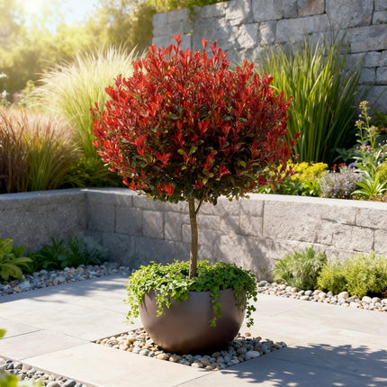 Glanzmispel Photinia fraseri Little Red Robin – 19cm Höhe ca.90cm – Immergrün & winterhart – Grün-rotes Laub – Ziergehölz