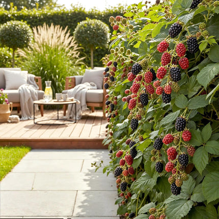 Dornenlose Brombeerpflanzen Rubus fruticosus Thornfree winterhart 3 Pflanzen Höhe 30cm Ø9cm – Schwarze Brombeere für Garten Beet Balkon & Topf