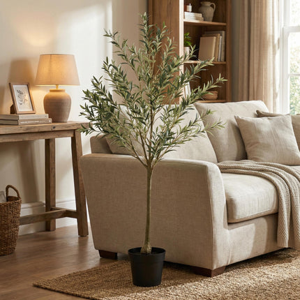 Kunstpflanze Olivenbaum 170cm – realistischer künstlicher Deko – Baum im Topf für Wohnzimmer & Büro – mediterranes Ambiente ganzjährig, pflegeleicht