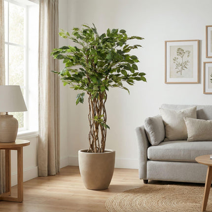 Ficus Liana Kunstbaum – 140cm – künstliche Pflanze mit realistischer Blattstruktur – Pflegefreier Deko Baum für Wohnzimmer Büro & Empfangsbereich