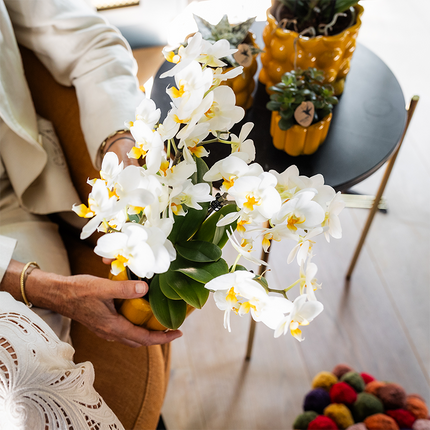 Pflanzengeschenk „Gute Besserung“ – Weiße Phalaenopsis Orchidee Ø9cm im Dekotopf – Inklusive Geschenktasche & Grußkarte „Get well soon“ – Blühende Zimmerpflanze als Genesungsgruß