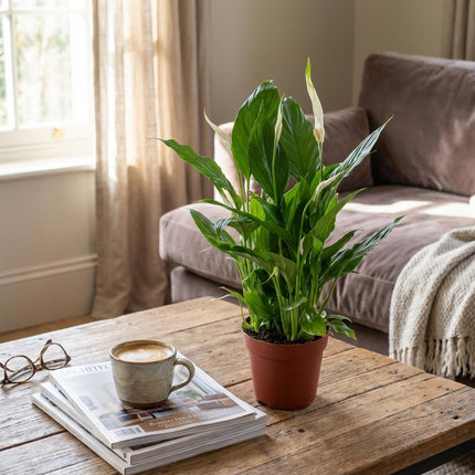 Spathiphyllum Einblatt – 4 Pflanzen – Ø12cm – Höhe 35-40cm – Luftreinigende Zimmerpflanze – Weiße Blüten – Ideal für Wohnraum & Büro