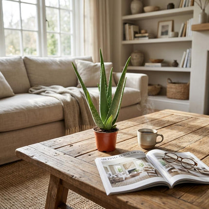 Aloe Vera Zimmerpflanze Ø10,5cm Höhe35-40cm – Pflegeleichte Sukkulente mit fleischigen Blättern – Sonnenliebende Pflanze für Wohnraum & Büro