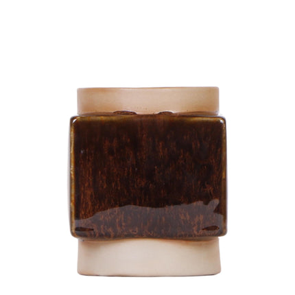 Classy Cube Ziertopf Ø9cm – Quadratischer Keramik-Blumentopf in Braun – Glänzende Oberfläche für Orchideen & Zimmerpflanzen – Moderner Übertopf mit Retro-Charme