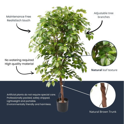 Ficus Deluxe Vine Kunstbaum – 140cm – Realistische Kunstpflanze für Innenräume – Pflegefreier künstlicher Baum mit dichtem Blattwerk