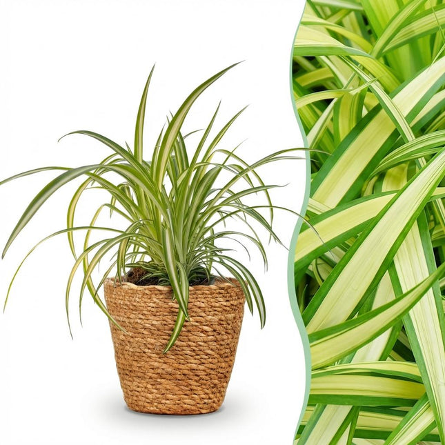 Chlorophytum comosum Variegatum Zimmerpflanze inkl. Naturkorb