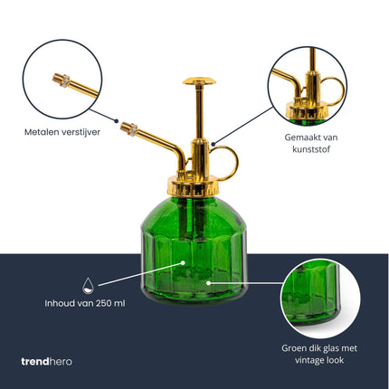 Pflanzensprüher – Grün – Glas – 0,25L – Feiner Sprühnebel – Retro-Design – Handpumpe – Für Zimmerpflanzen & Stecklinge