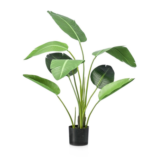 Strelitzia Kunstpflanze – 120cm – schwarzer Topf – Tropischer Zimmerpflanzen – Look ohne Pflege – Große Deko-Pflanze für Wohnzimmer, Büro & Flur