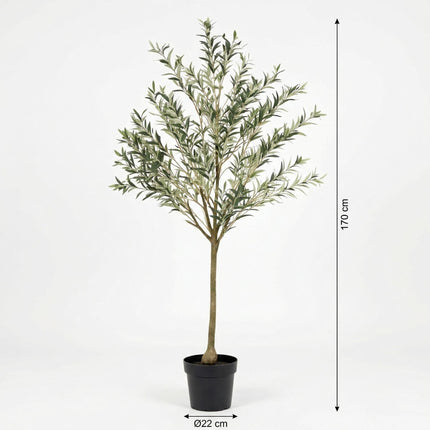 Kunstpflanze Olivenbaum 170cm – realistischer künstlicher Deko – Baum im Topf für Wohnzimmer & Büro – mediterranes Ambiente ganzjährig, pflegeleicht