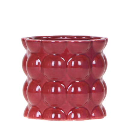 Übertopf Cotton Shine rot Ø9cm – Blumentopf mit Blasenrelief – hochglänzender Retro – Übertopf im 70er – Design