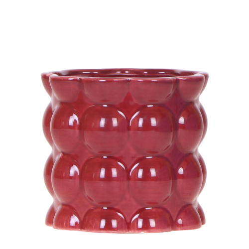 Übertopf Cotton Shine rot Ø9cm – Blumentopf mit Blasenrelief – hochglänzender Retro – Übertopf im 70er – Design