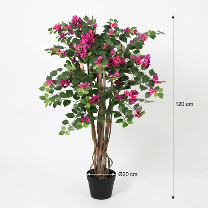 Kunstpflanze Bougainvillea 120cm – künstliche Bougainville im Topf – blühender Deko – Baum mit realistischer Blütenoptik – pflegeleichte Grün