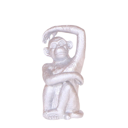 Dekofigur Sitzender Affe – Silber – 13cm – Polystone Deko Skulptur für Wohnzimmer & Büro