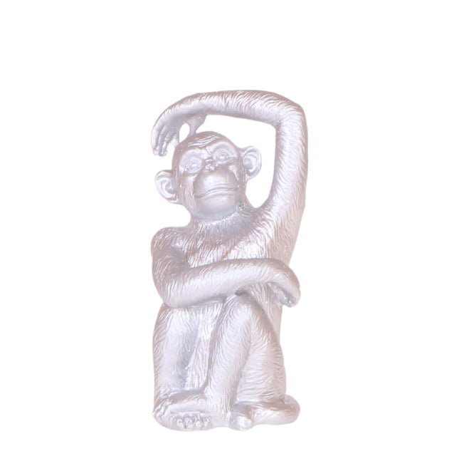 Dekofigur Sitzender Affe – Silber – 13cm – Polystone Deko Skulptur für Wohnzimmer & Büro