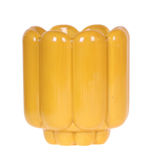 Übertopf Retro Shine gelb Ø9cm – Blumentopf mit Blasenrelief – hochglänzender Retro – Übertopf im 70er – Design