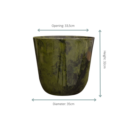 Pflanztopf Palermo Marble Grün – D35xH32cm – Stilvoller Blumentopf in Marmoroptik – , wetterfester Pflanzkübel aus robustem Kunststoff