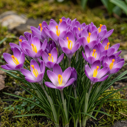 Blumenzwiebeln Crocus Ruby Giant – 50 Stück – Lila Krokusse – Frühblühende Blumenzwiebeln für Beet, Balkon & Terrasse – Bienenfreundlich
