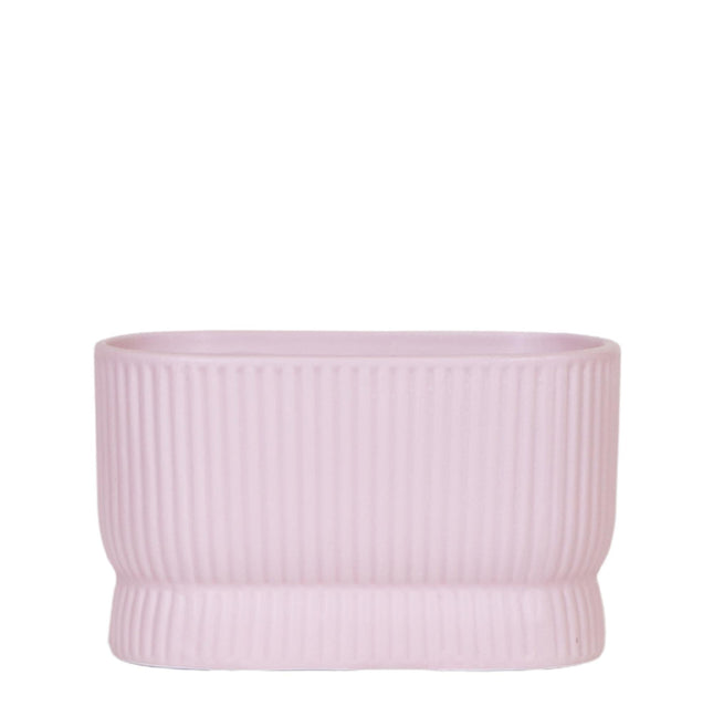 Ziertopf Diabolo Twin – Pink – Ovaler Keramik Übertopf mit feiner Rillenstruktur – Für zwei Pflanzen Ø9cm – Doppeltopf für Orchideen & Grünpflanzen