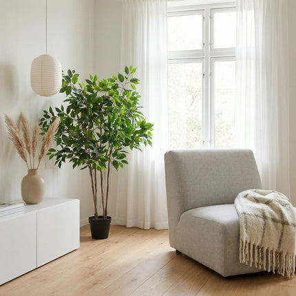 Kunstpflanze Ficus Benjamina 128cm – künstlicher Birkenfeigenbaum im Topf