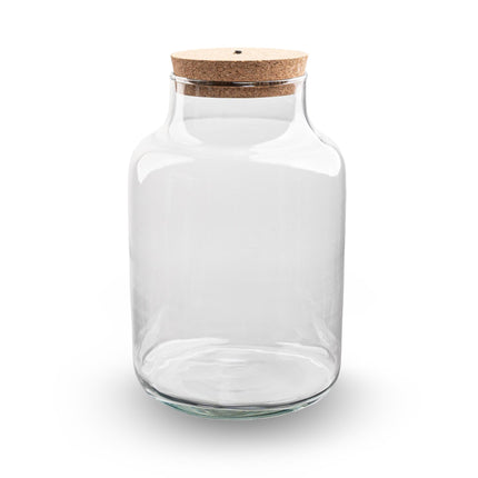 Terrarienflasche Milky mit LED – Korkdeckel – Ø21cm ↕30cm – Glasflasche aus Recyclingglas – ca. 9L Volumen – Ideal für DIY – Terrarien & Mini