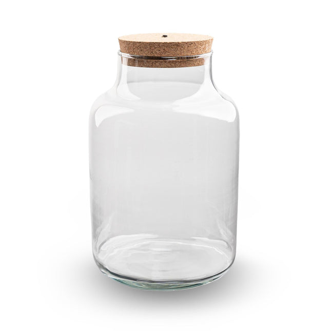 Terrarienflasche Milky mit LED – Korkdeckel – Ø21cm ↕30cm – Glasflasche aus Recyclingglas – ca. 9L Volumen – Ideal für DIY – Terrarien & Mini