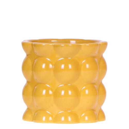 Übertopf Cotton Shine gelb Ø9cm – Blumentopf mit Blasenrelief – hochglänzender Retro – Übertopf im 70er – Design