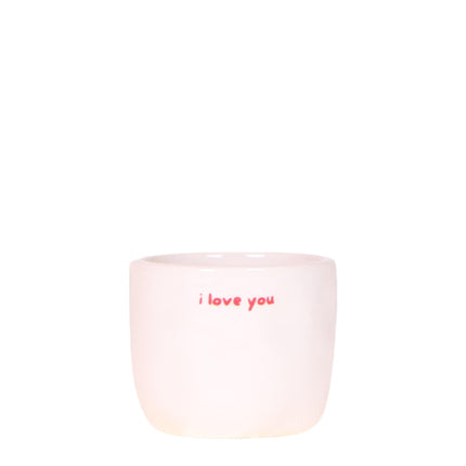 Ziertopf I Love You – Ø6cm – Weißer Keramiktopf mit rotem Schriftzug – Romantischer Blumentopf als Geschenkidee – Pflanztopf für Zuhause & Büro