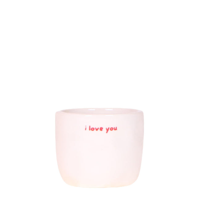 Ziertopf I Love You – Ø6cm – Weißer Keramiktopf mit rotem Schriftzug – Romantischer Blumentopf als Geschenkidee – Pflanztopf für Zuhause & Büro