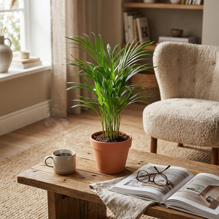 Areca Palme Areca Dypsis Lutescens Ø12cm Höhe40cm – Goldfruchtpalme mit gefiederten Blättern – Luftreinigende Zimmerpflanze für Wohnraum & Büro