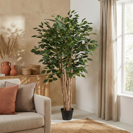 Kunstpflanze Ficus Benjamina 150cm – künstlicher Birkenfeigen – Baum im Topf – realistische Blätter & natürlicher Wuchs – pflegeleichte Grün