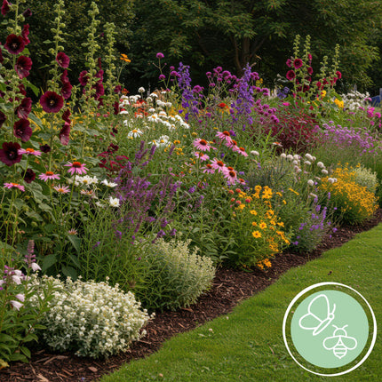 Staudenset Bienen- & Schmetterlingsfreundlich – 24 Stauden – Für 3 m² – Bunte Blütenpracht – Pflegeleicht – Ø11cm – Biodiverser Garten