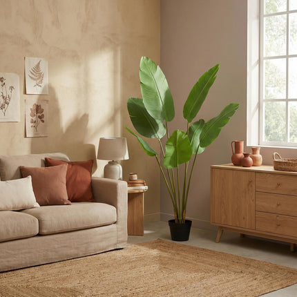 Kunstpflanze Strelitzia Nicolai 135cm – künstliche Paradiesvogelpflanze – realistische XXL – Blätter & tropische Optik – pflegeleichte Grün
