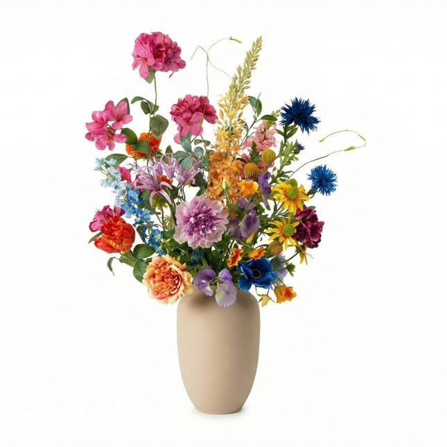 Kunstblumenstrauß Summer Garden Deluxe – Real Touch Blumen – 19 Stiele – 100cm Höhe – Bunte Sommerfarben