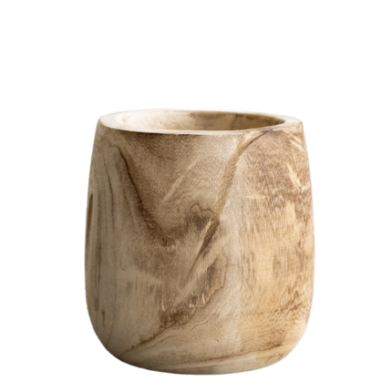 Pia Blumentopf aus Holz – Hellbraun – Größe M – H25 cm x Ø23 cm – Handgefertigt aus Paulownia-Holz – Nachhaltig & dekorativ – Für Kunstpflanzen & Trockenblumen
