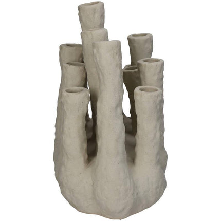 Blumenhalter XL Koralle – Ecru – Mehrfachvase aus Keramik – Dekorativer Blumenhalter für Trockenblumen & Arrangements – Maße 27×16×24 cm