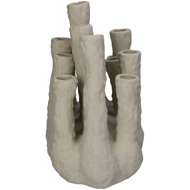 Blumenhalter XL Koralle – Ecru – Mehrfachvase aus Keramik – Dekorativer Blumenhalter für Trockenblumen & Arrangements – Maße 27×16×24 cm