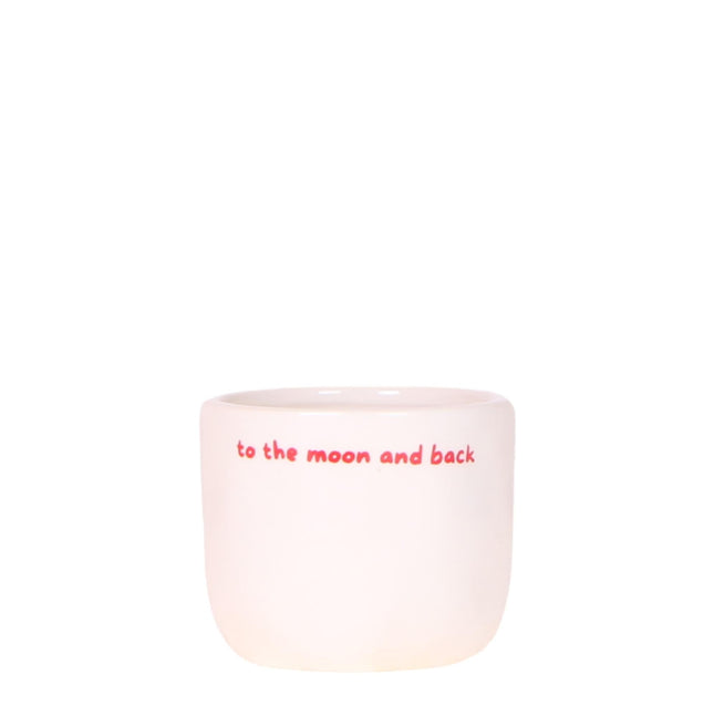 Ziertopf To the Moon and Back – Ø6cm – Weißer Keramiktopf mit rotem Schriftzug – Blumentopf als Geschenkidee für Lieblingsmenschen