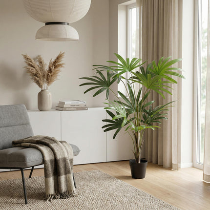 Kunstpflanze Rhapis Excelsa 120cm – künstliche Steckenpalme im Topf