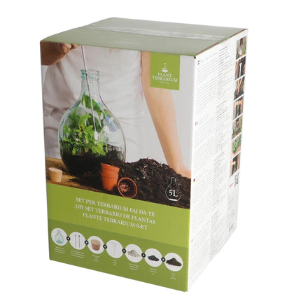 DIY Flaschengarten Set 5L – Geschlossenes Pflanzen – Ökosystem im Glas mit Kork – Komplettes Set in Geschenkbox – Substrat, Werkzeug & Anleitung