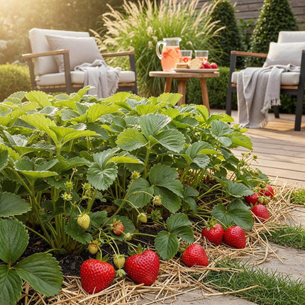 Erdbeere Fragaria Elvira winterhart 6 Pflanzen Höhe 30cm Ø9cm – Rote Erdbeere für Beet Balkon & Topf – Pflegeleichte Obstpflanze mit hohem Ertrag