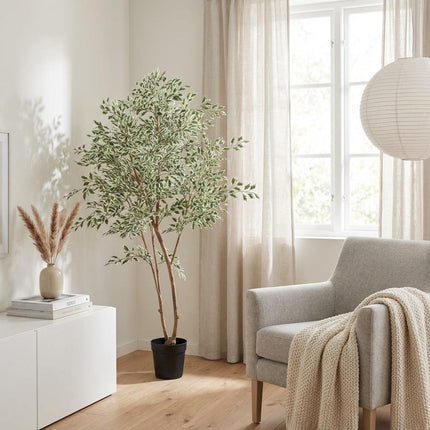 Ficus Benjamina Variegata Kunstpflanze 185cm – Große Buntlaub Birkenfeige Deko Pflanze