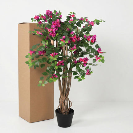 Kunstpflanze Bougainvillea 120cm – künstliche Bougainville im Topf – blühender Deko – Baum mit realistischer Blütenoptik – pflegeleichte Grün