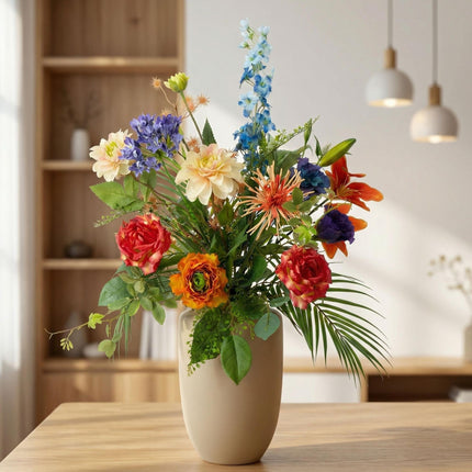 Kunstblumenstrauß Colorful Bloom Deluxe 70cm – Real Touch Blumenstrauß mit 18 Stielen – Pflegefreie Premium Dekoblumen