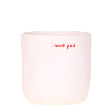 Ziertopf I Love You – Ø9cm – Weißer Keramiktopf mit rotem Schriftzug – Romantischer Blumentopf als Geschenkidee