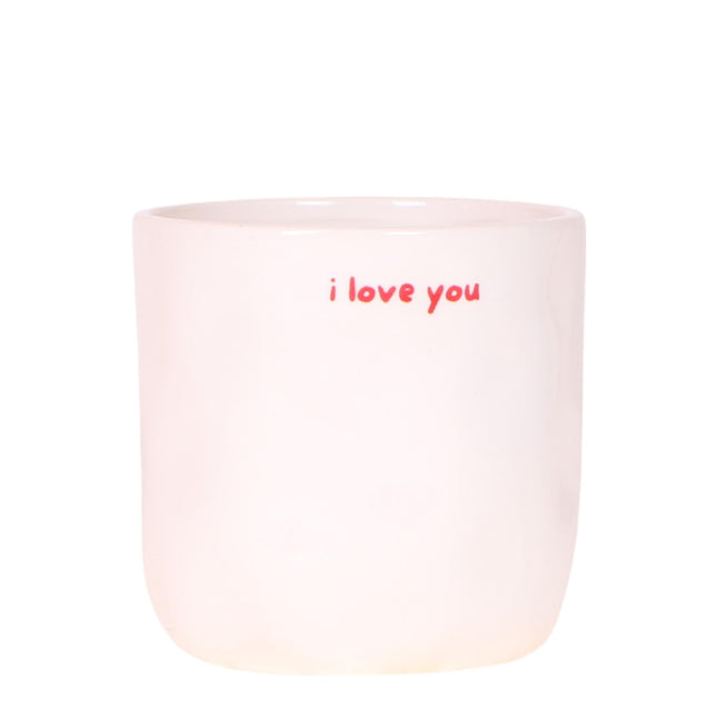 Ziertopf I Love You – Ø9cm – Weißer Keramiktopf mit rotem Schriftzug – Romantischer Blumentopf als Geschenkidee