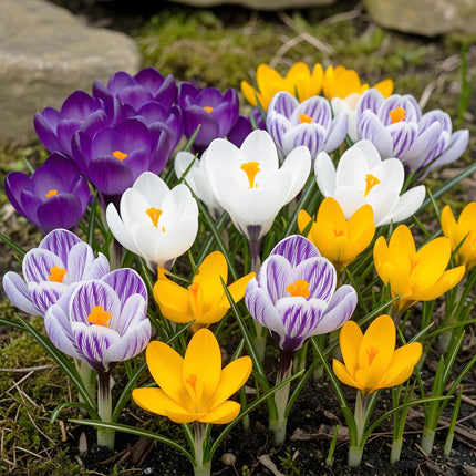 Blumenzwiebeln Crocus Large Flowering Mix – Verschiedene Farben – 30 Stück – Zwiebelgröße 7/8 – Großblütige Krokusse für Garten, Balkon & Terrasse – Frühjahrsblüher